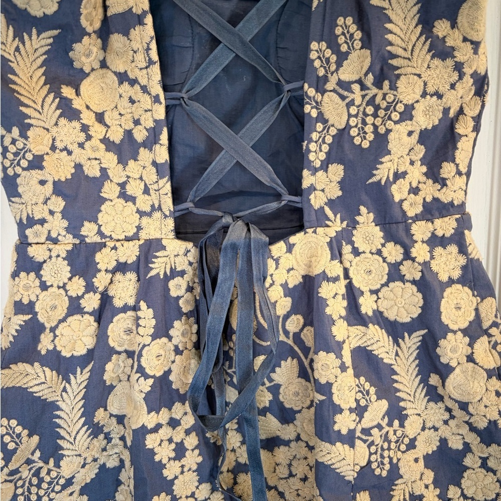 EDDY Floral Square-Neck Sundress in Navy and Cream - Picture 4 of 4